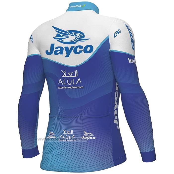 2023 Maillot Cyclisme Jayco Alula Bleu Blanc Manches Longues et Cuissard